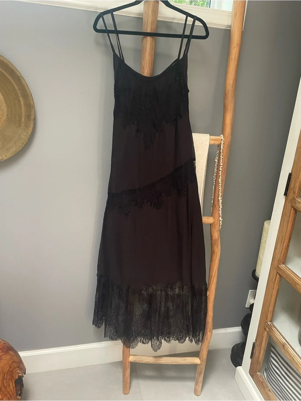 Topshop Black Lace Slip Dress with Scalloped Hem